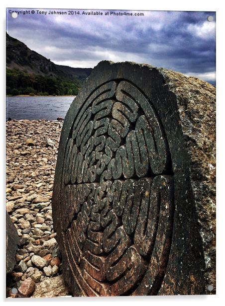 The Millennium Stone, Derwentwater Lake Acrylic by Tony Johnson