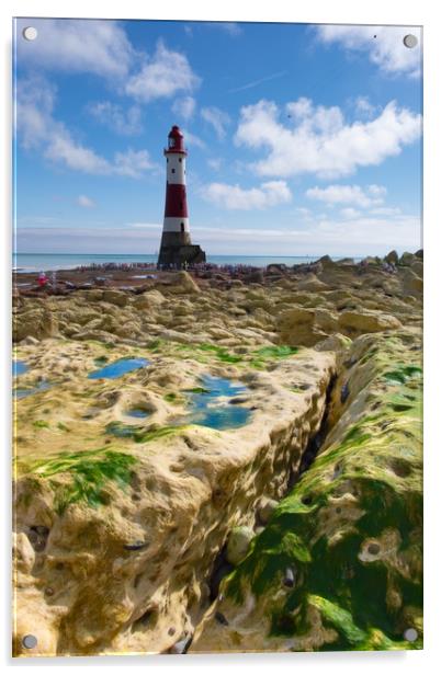 Walking To Beachy Head Lighthouse Acrylic by LensLight Traveler