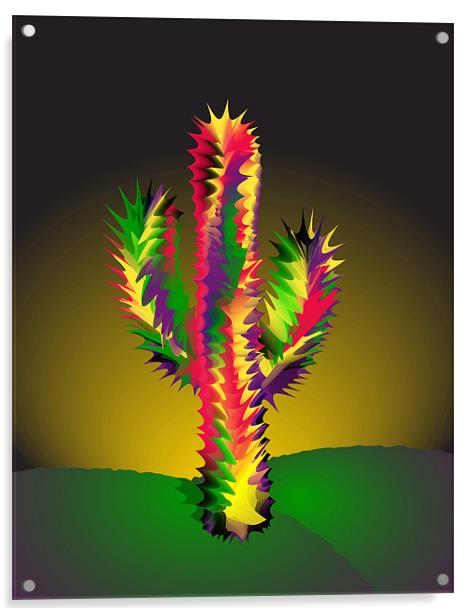 Cactus At Night Cartoon Acrylic by Lidiya Drabchuk