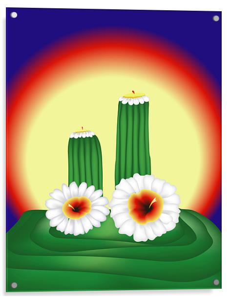 Blooming Cactuses in Sunset Acrylic by Lidiya Drabchuk