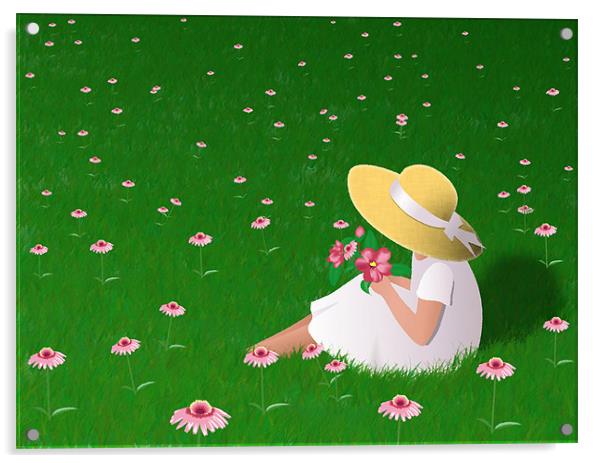Girl In Grass Acrylic by Lidiya Drabchuk