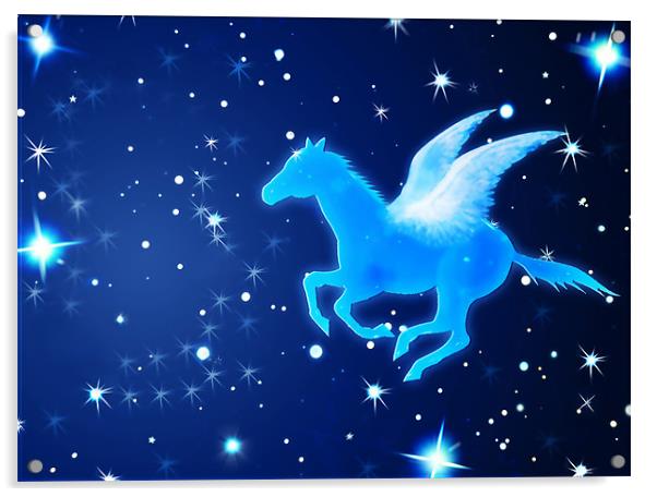Pegasus Flying In the Night Acrylic by Lidiya Drabchuk