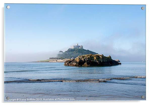 Misty St Michaels Mount Acrylic by Diane Griffiths