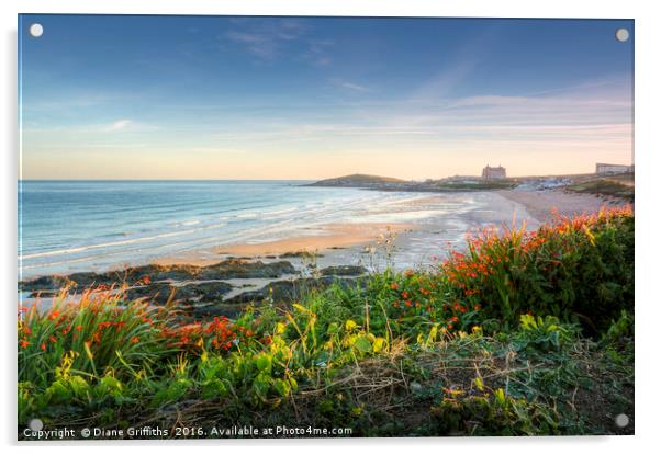 Fistral Beach during Sunrise Acrylic by Diane Griffiths