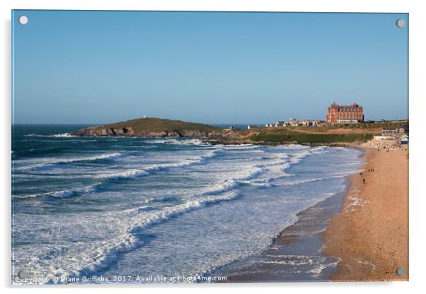 Fistral Beach and the Headland Hotel Acrylic by Diane Griffiths