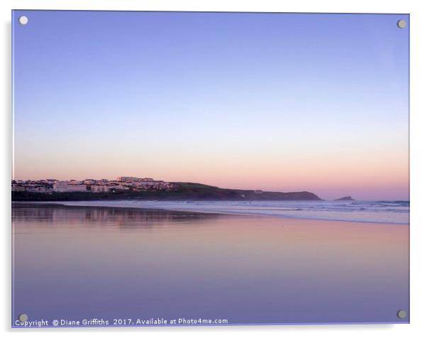 Sunrise Reflection on Fistral Acrylic by Diane Griffiths