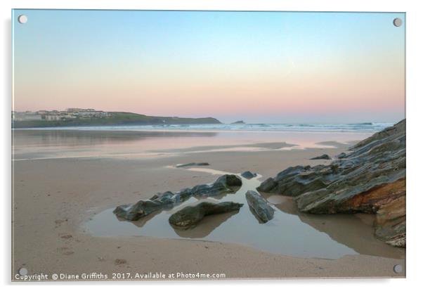 Fistral Beach Sunrise Acrylic by Diane Griffiths