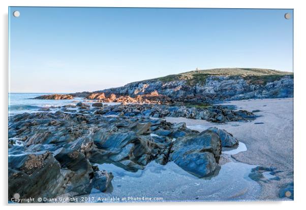 View across Little Fistral to Towan Headland Acrylic by Diane Griffiths