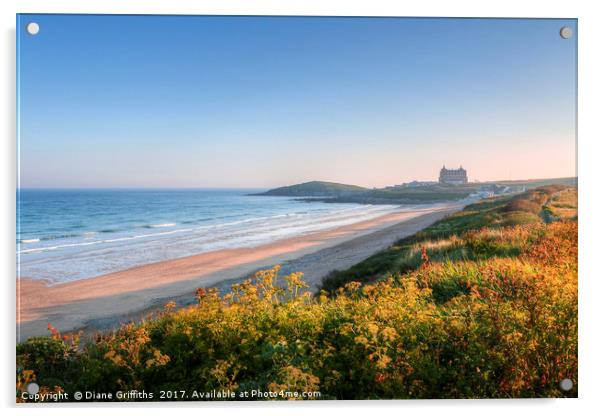 Fistral Beach and the Headland Hotel Acrylic by Diane Griffiths