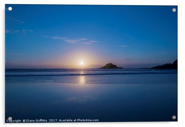 Sunset over Crantock Beach Newquay Acrylic by Diane Griffiths