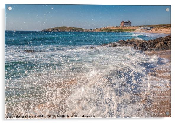 High Tide at Fistral Beach, Newquay Acrylic by Diane Griffiths