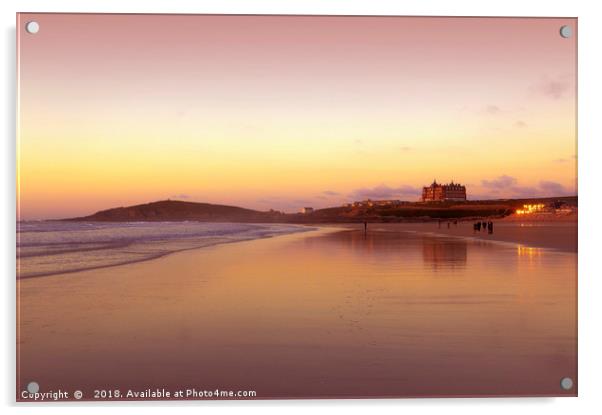 Sunset on Fistral Beach Acrylic by Diane Griffiths