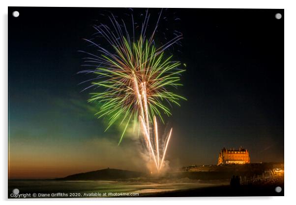 Fireworks on Fistral Beach, Newquay Acrylic by Diane Griffiths
