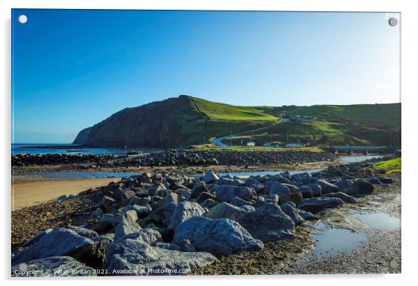 Beaches at Skinningrove North Yorkshire England UK have rock armour to prevent erosion Acrylic by Peter Jordan