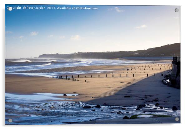 Rough sea in Winter Sunshine at Sandsend near Whit Acrylic by Peter Jordan