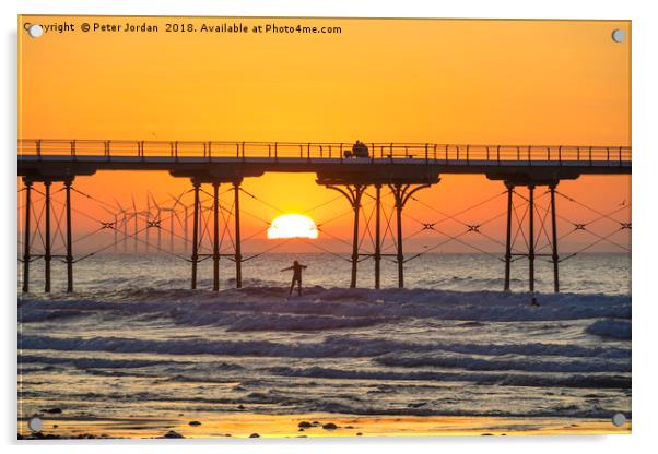 Summer sunset at Saltburn Pier  North Yorkshire Acrylic by Peter Jordan