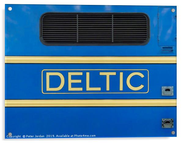 Deltic name yellow on blue on a preserved historic Acrylic by Peter Jordan