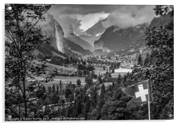 Lauterbrunnen Valley, Switzerland, Monochrome. Acrylic by Robert Murray