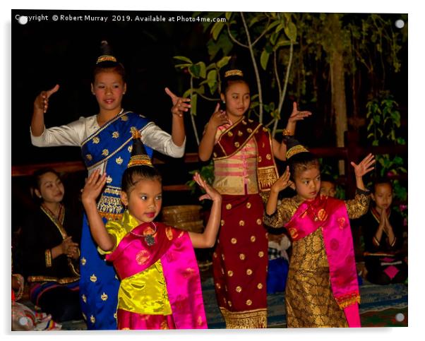 Laos children in traditional costumes dancing Acrylic by Robert Murray