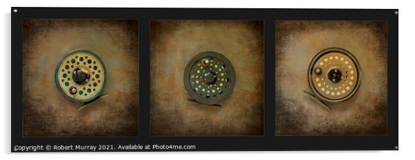 Fishing Reel Triptych Acrylic by Robert Murray