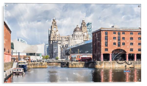 Liverpool waterfront panorama Acrylic by Jason Wells