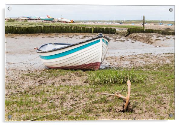 Boat anchored to the shore at Brancaster Staithe Acrylic by Jason Wells