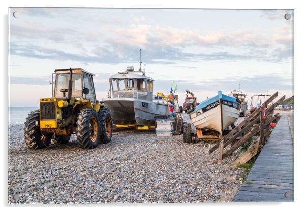 Tractors and fishing boats on Cromer beach Acrylic by Jason Wells