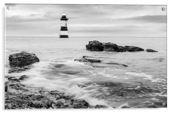 Penmon Lighthouse in black and white Acrylic by Jason Wells