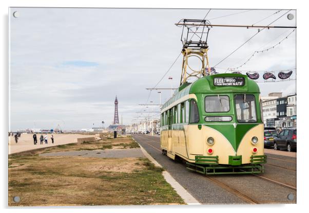 Old tram travels down Blackpool seafront Acrylic by Jason Wells