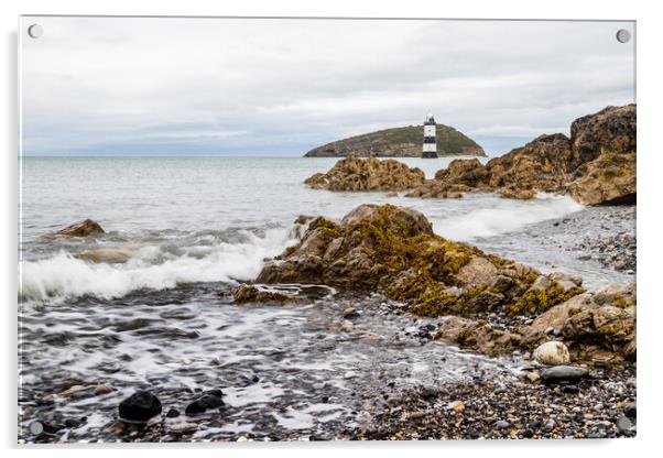Rocks lead up to Penmon Lighthouse Acrylic by Jason Wells