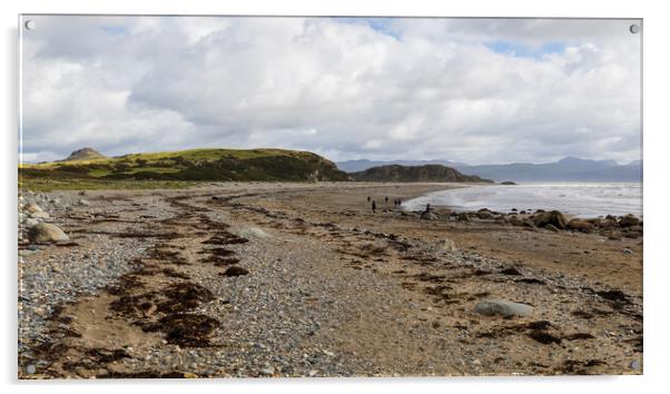 People walking on Criccieth beach Acrylic by Jason Wells