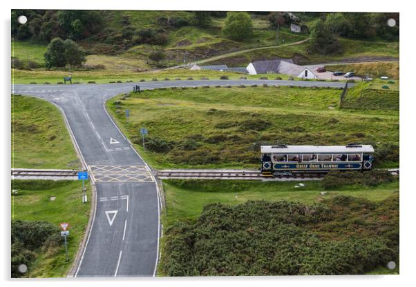 Tram on the Great Orme crossing the road Acrylic by Jason Wells