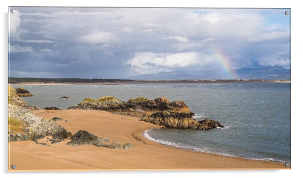 Rainbow over Llanddwyn Island and Newborough Forest Acrylic by Jason Wells
