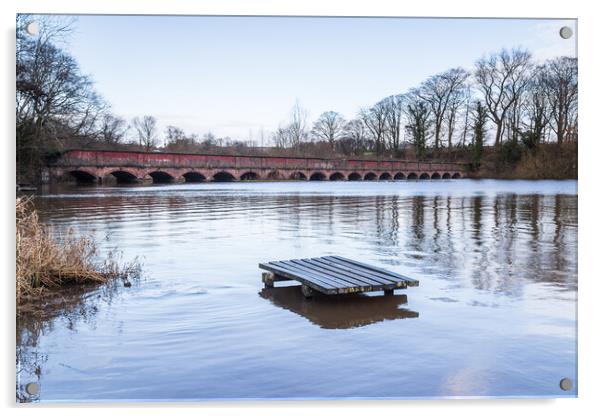 Fishing platform on Carr Mill Dam Acrylic by Jason Wells