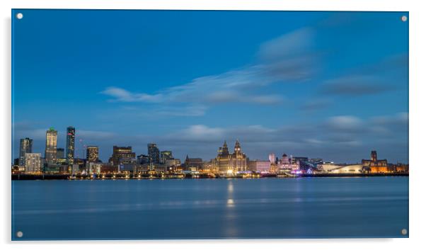 Liverpool waterfront at night Acrylic by Jason Wells