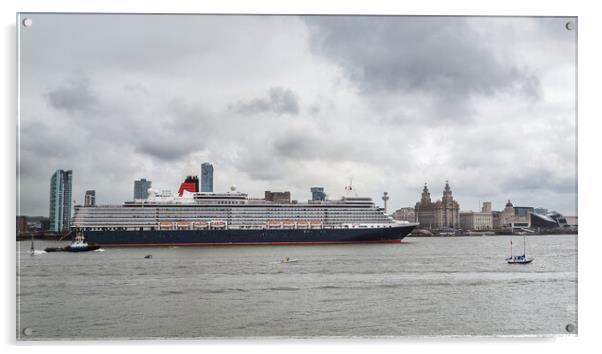 Queen Elizabeth cruise liner in front of the Liverpool waterfron Acrylic by Jason Wells