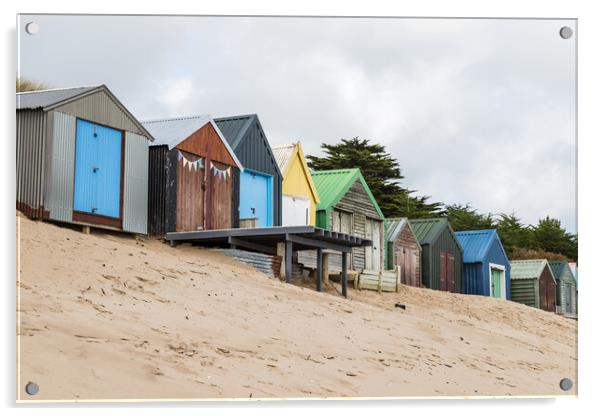 Beach huts in Abersoch Bay Acrylic by Jason Wells