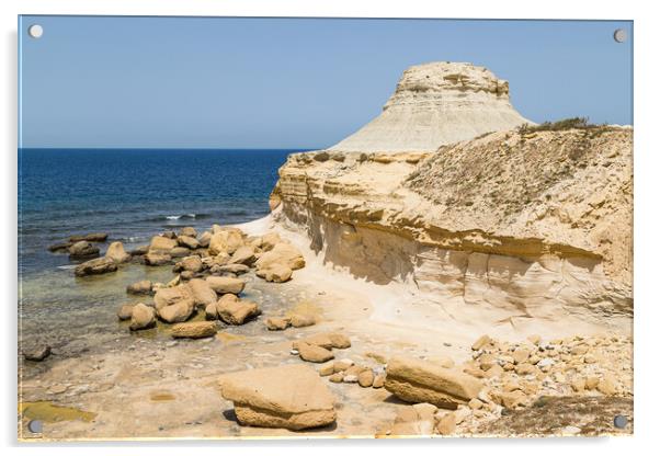 Xwejni rock formation next to the Mediterranean Sea Acrylic by Jason Wells
