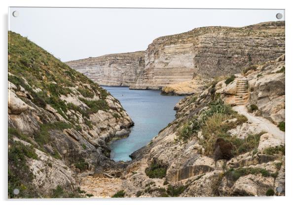Xlendi Bay surrounded by cliffs Acrylic by Jason Wells