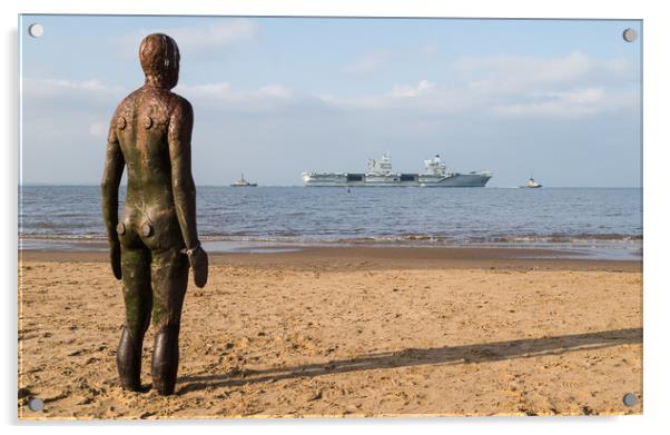 Iron Man watching HMS Queen Elizabeth depart Acrylic by Jason Wells