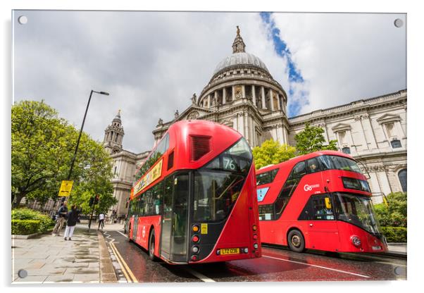 London buses in front of St Pauls Cathedral Acrylic by Jason Wells