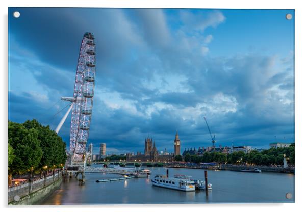 Twilight over the London Eye Acrylic by Jason Wells