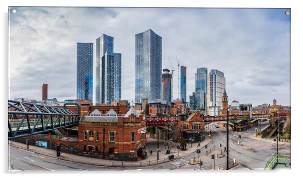 Manchester Deansgate panorama Acrylic by Jason Wells