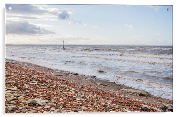 Waves Clash with Red Bricks on Crosby Beach Acrylic by Jason Wells