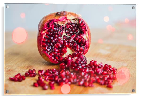 Pomegranate seeds amongst red lights Acrylic by Jason Wells