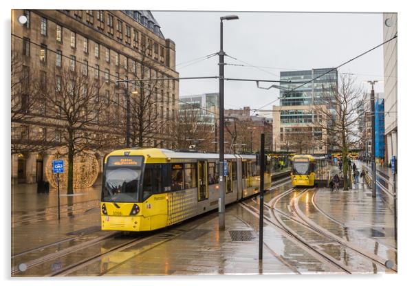 Trams passing in Manchester city centre Acrylic by Jason Wells