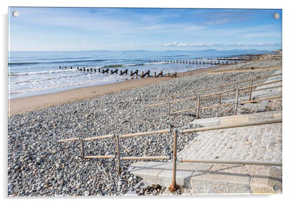 Railings and steps lead down to Barmouth beach Acrylic by Jason Wells