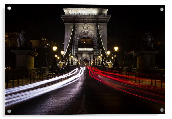 Traffic trails over Chain Bridge Acrylic by Jason Wells