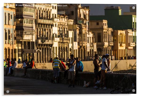  Locals gather on the seawall of Havana Acrylic by Jason Wells