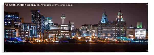 Liverpool waterfront at night Acrylic by Jason Wells